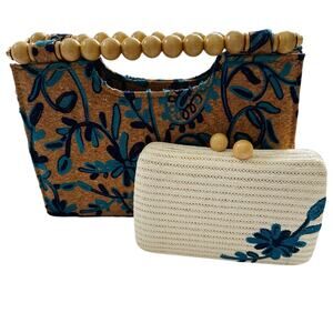 Set of blue floral clutch purses